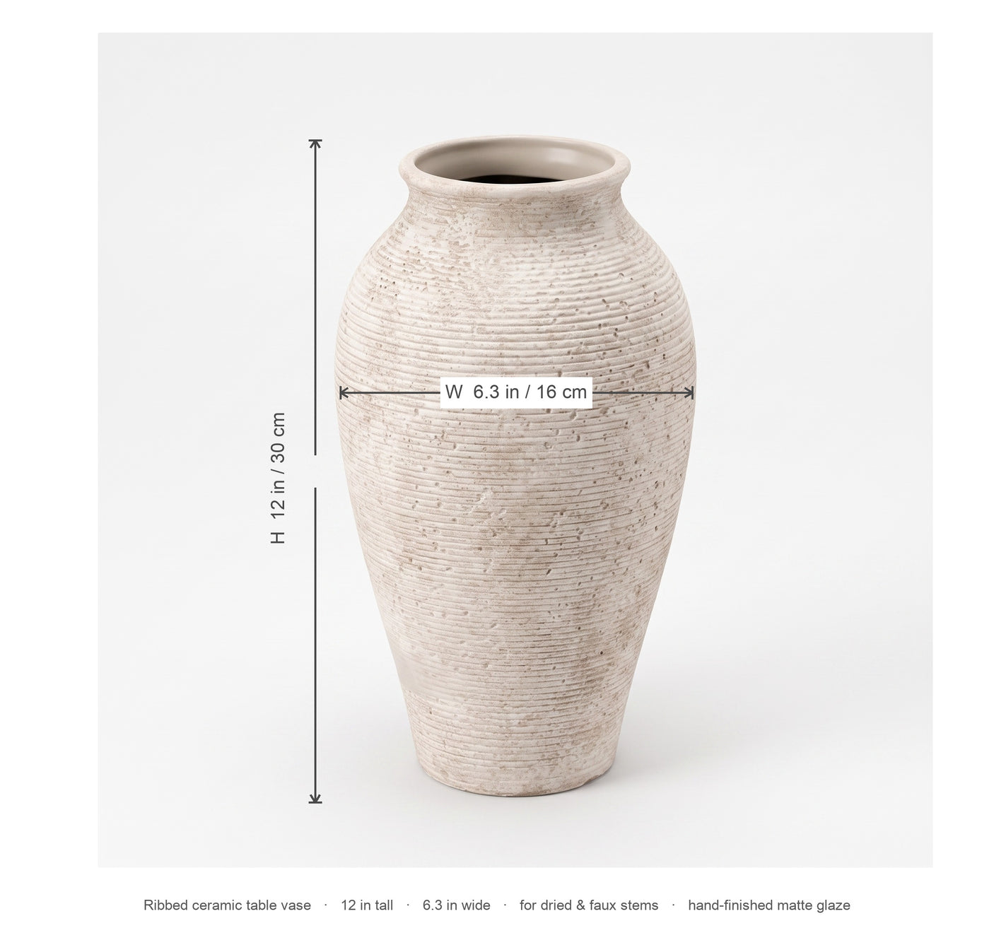 Willa ceramic vase dimensions diagram