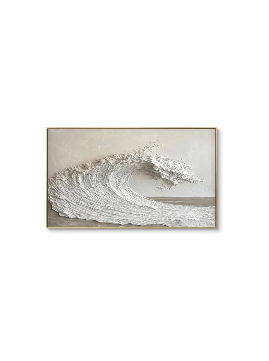 Textured Hand-Painted Wave Canvas Print — studio white
