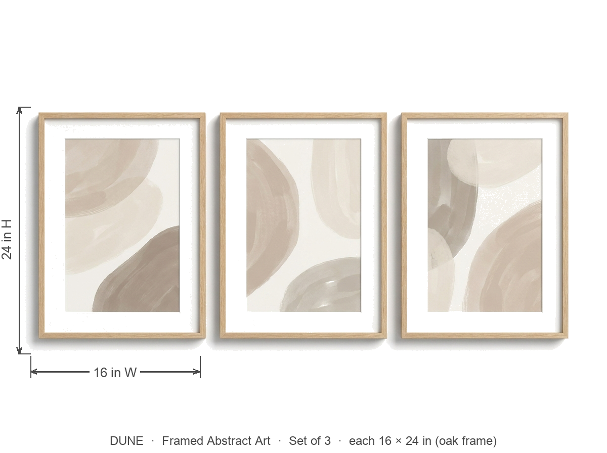 Dune art set dimensions each 16 by 24 inches, set of 3