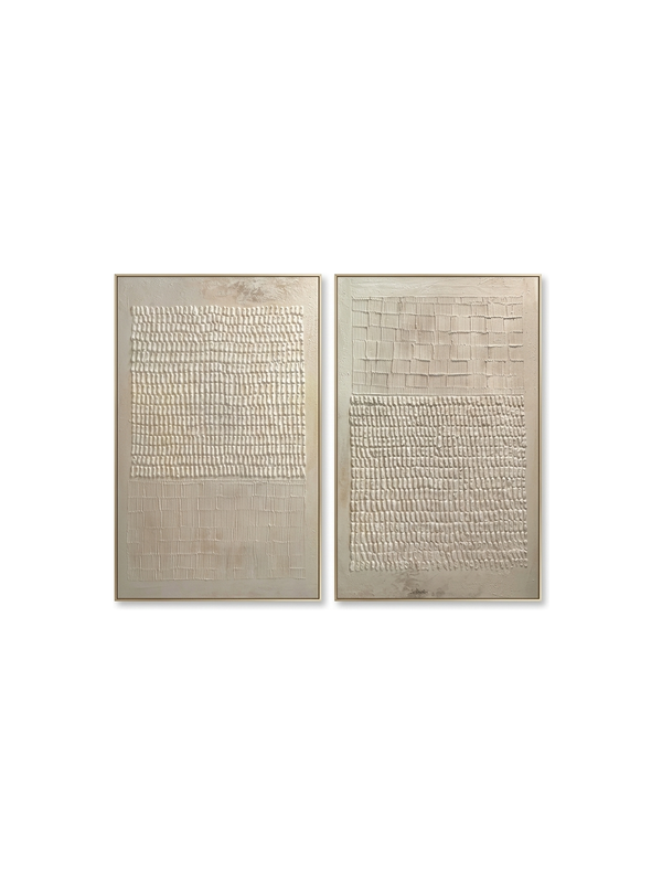 Abstract textured canvas print set — studio white