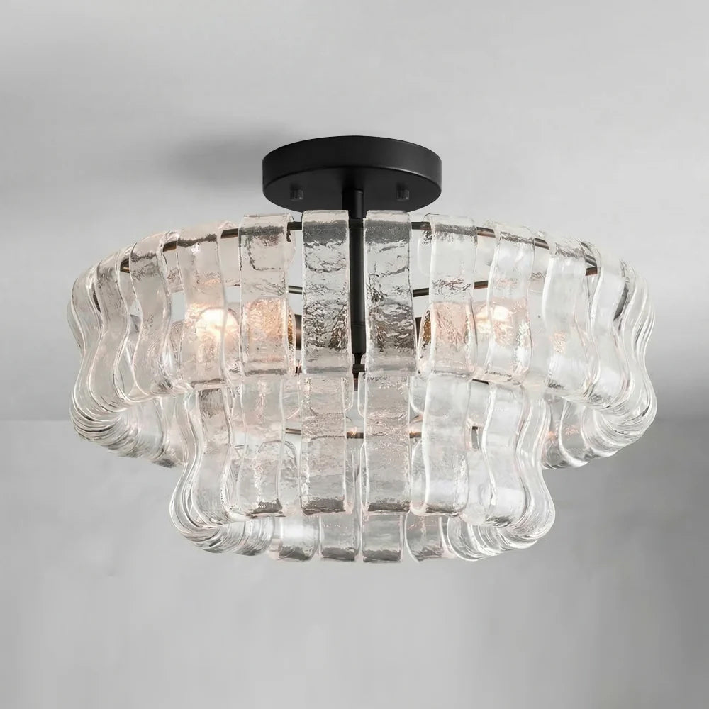 Ghiaccio tiered art-glass semi-flush ceiling light — supplier photo