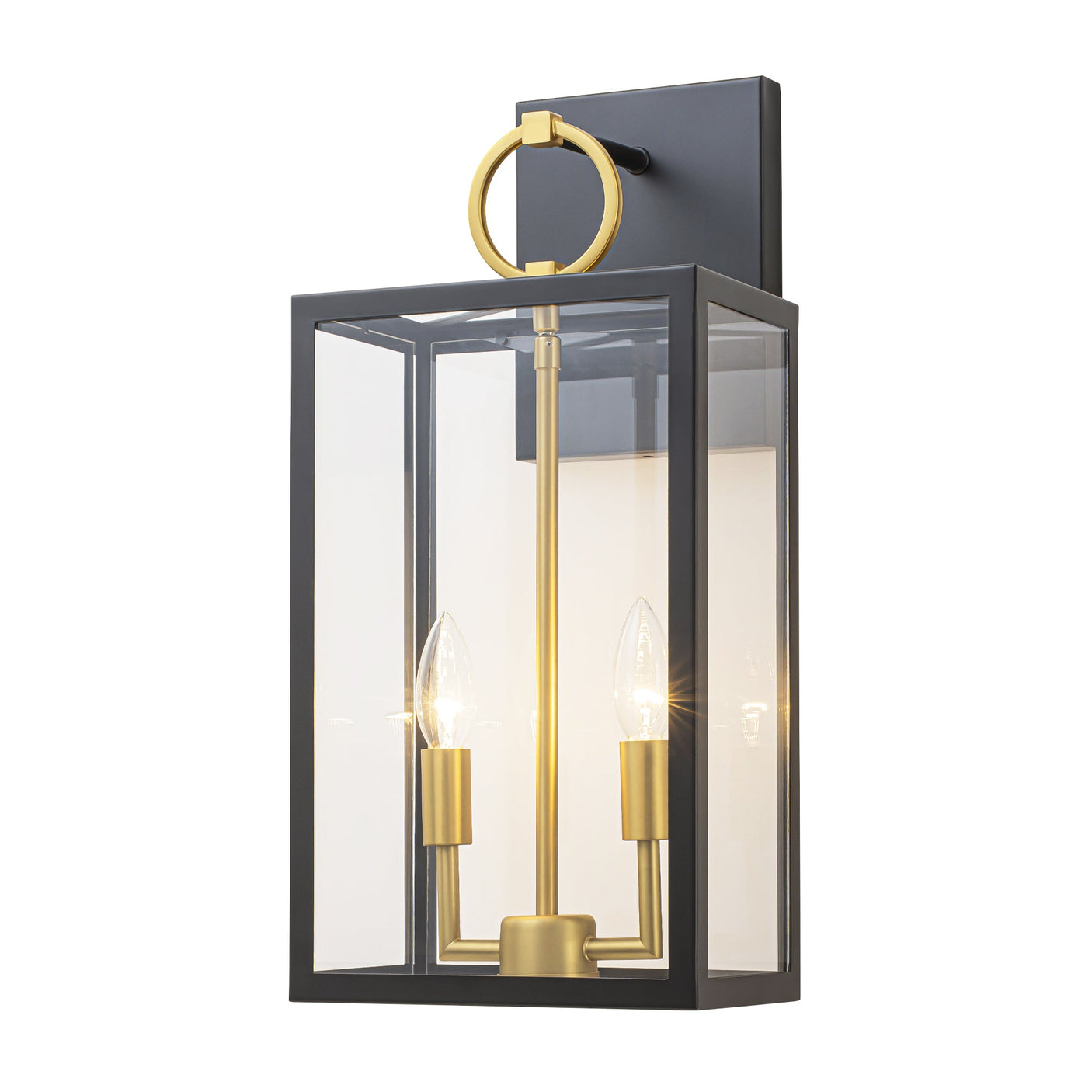 Wandleuchte im Laternen-Design, Glas, Schwarz-Gold