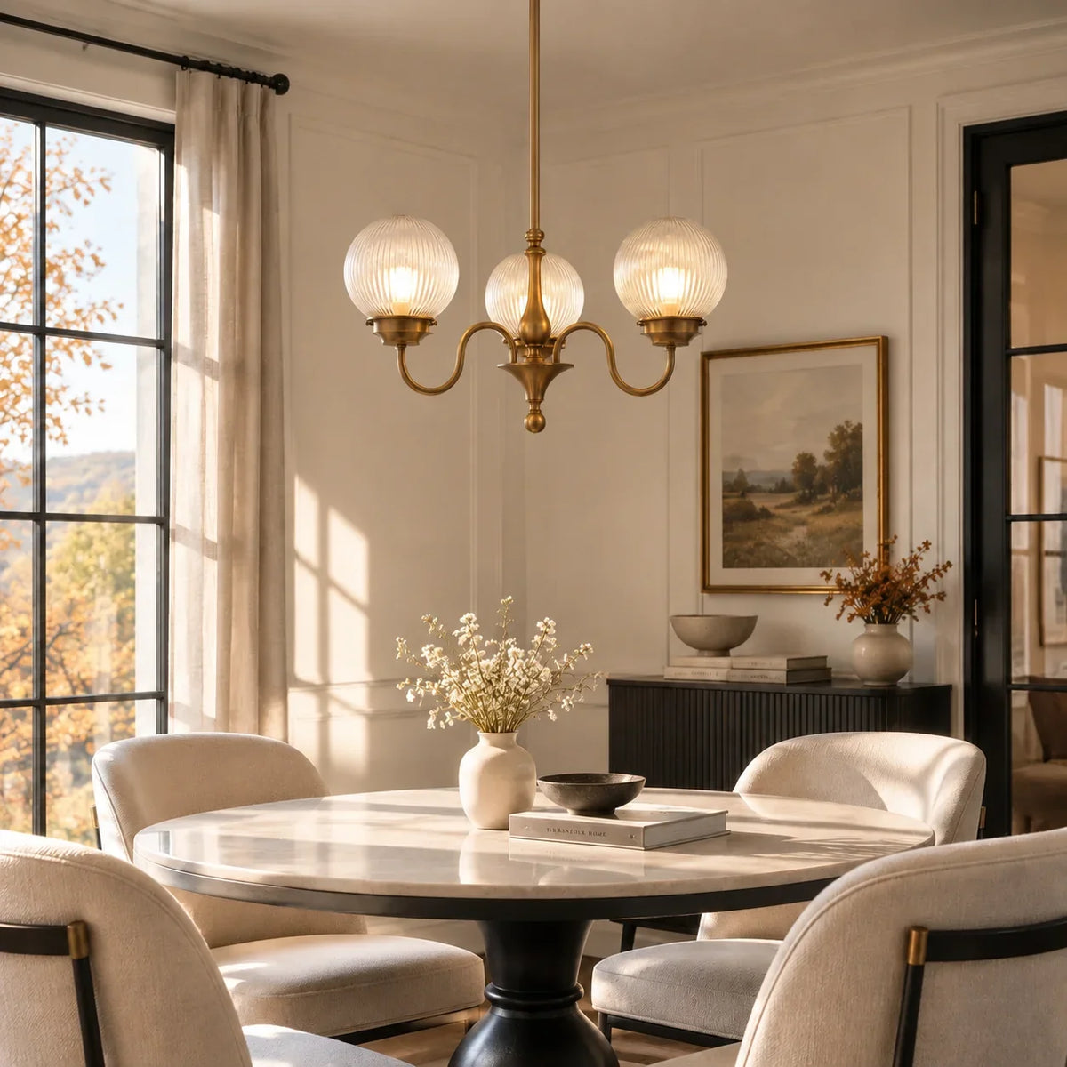 Evelyne ribbed chandelier in a dining room