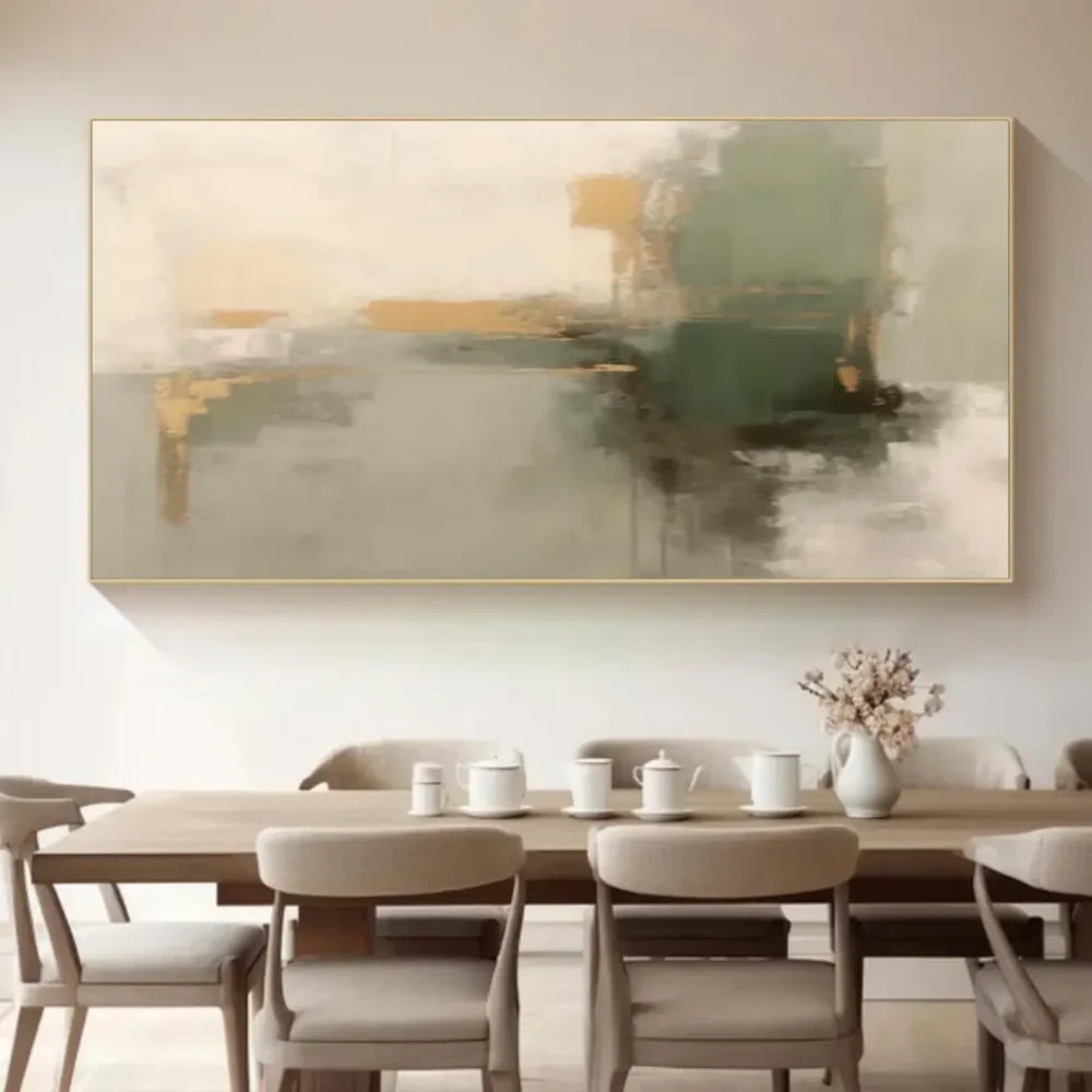 Grünes abstraktes Wandbild, handgemalt auf Leinwand
