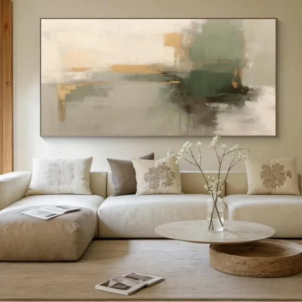 Grünes abstraktes Wandbild, handgemalt auf Leinwand