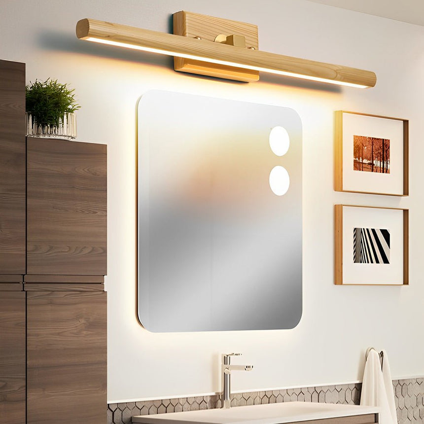LED-Spiegelleuchte aus Holz, schwenkbar und dimmbar