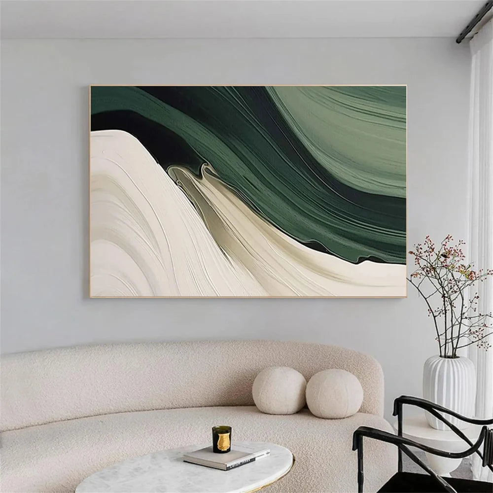 Grünes abstraktes Wandbild, handgemalt auf Leinen