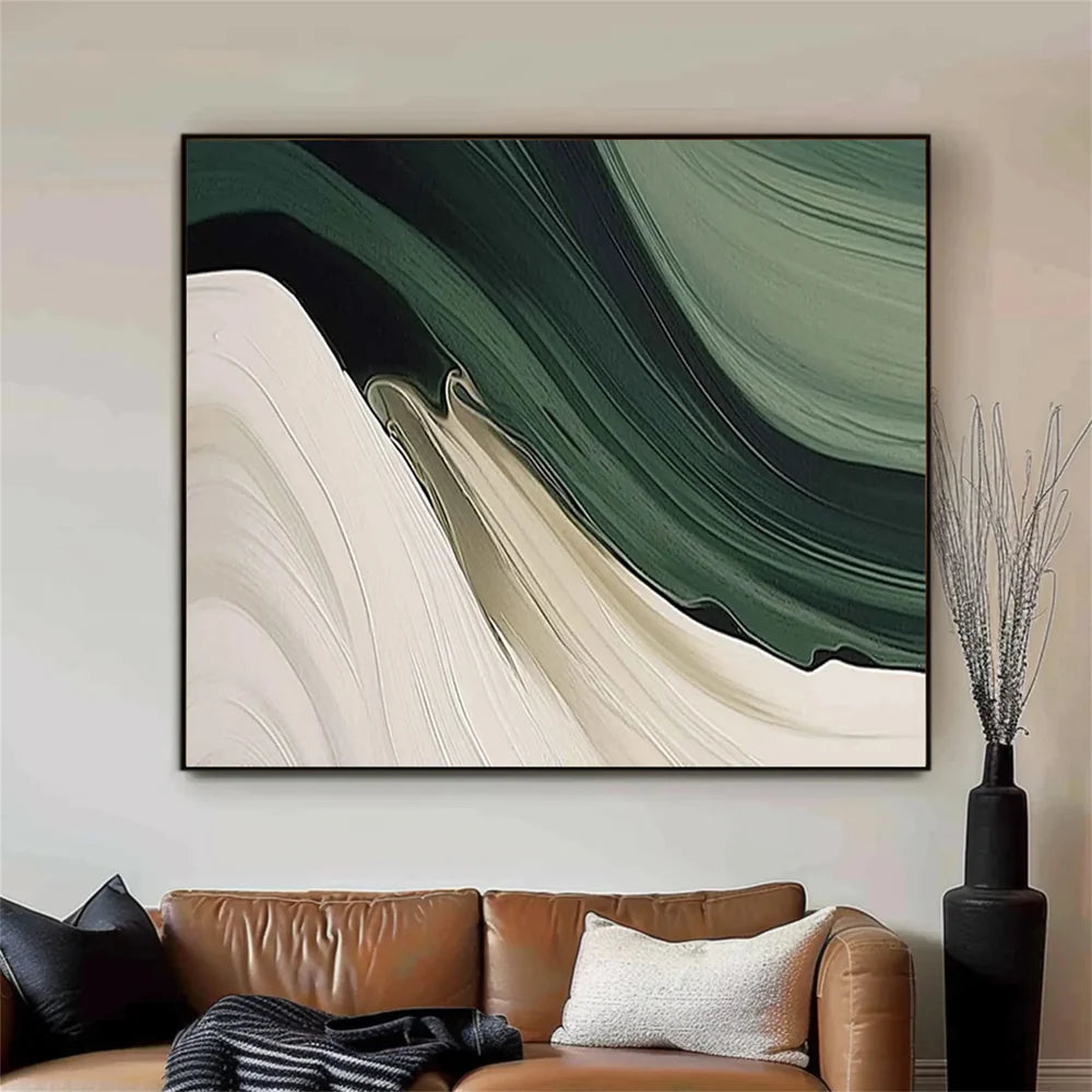 Grünes abstraktes Wandbild, handgemalt auf Leinen