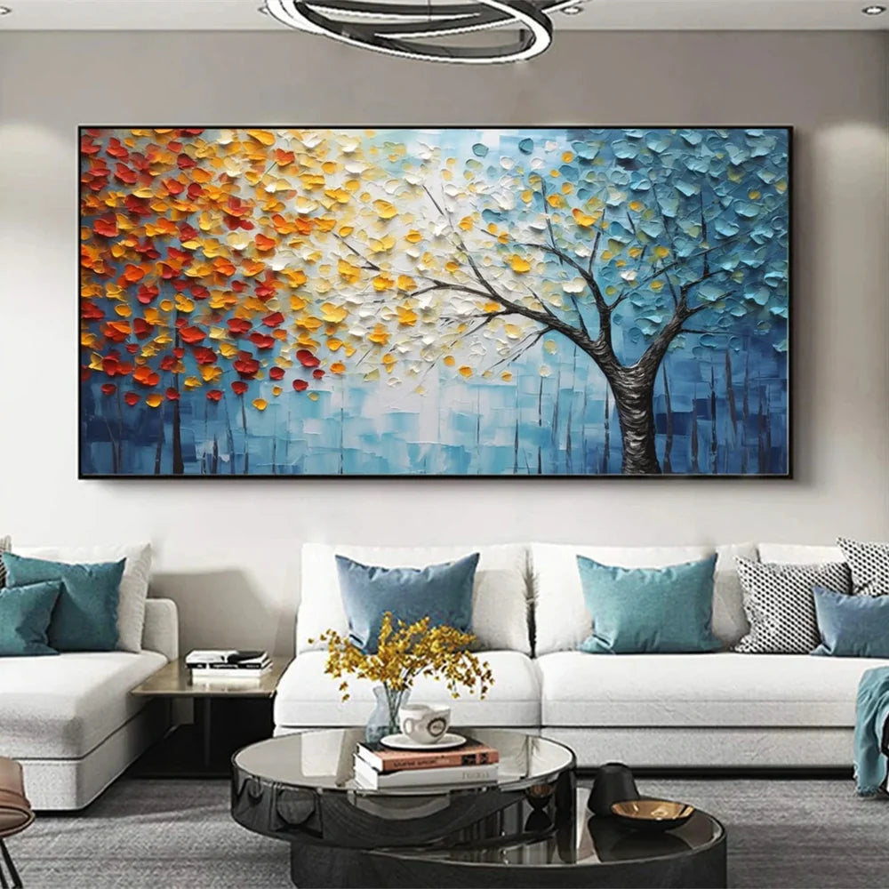 Blumen-Wandbild mit Struktur, handgemalt auf Leinwand
