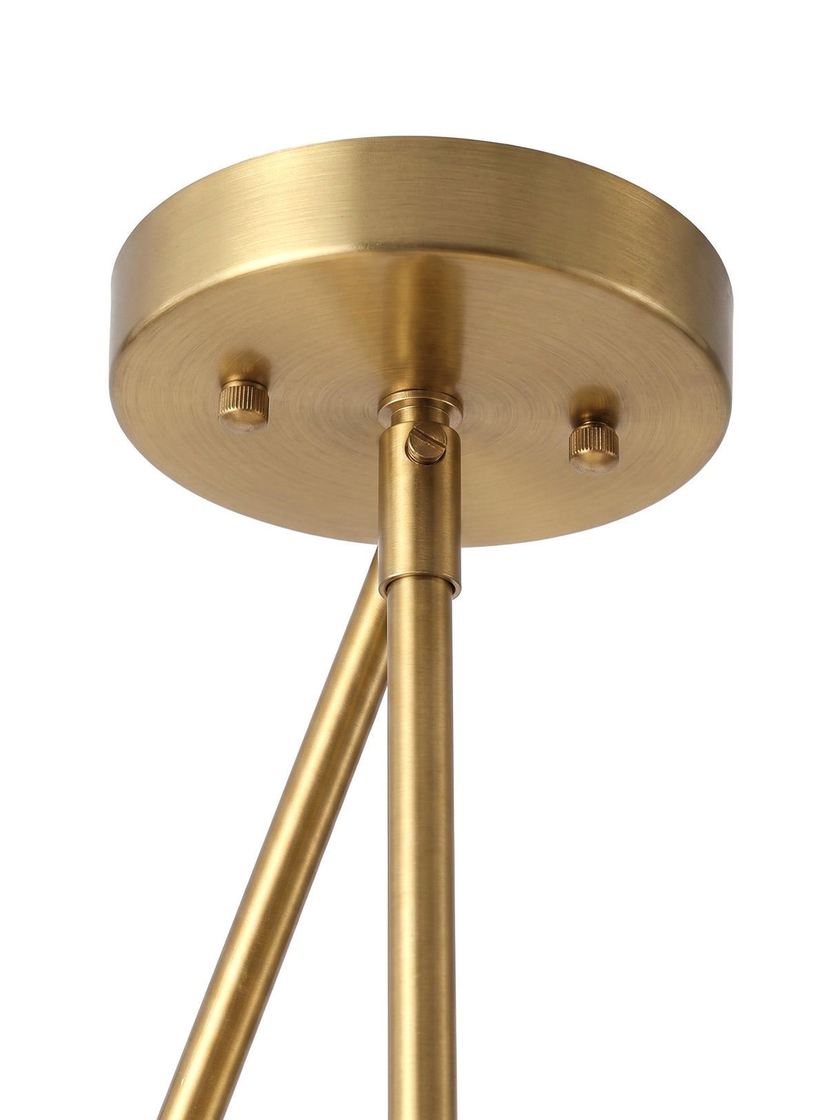 Astra brass ceiling canopy and rod, close-up on white