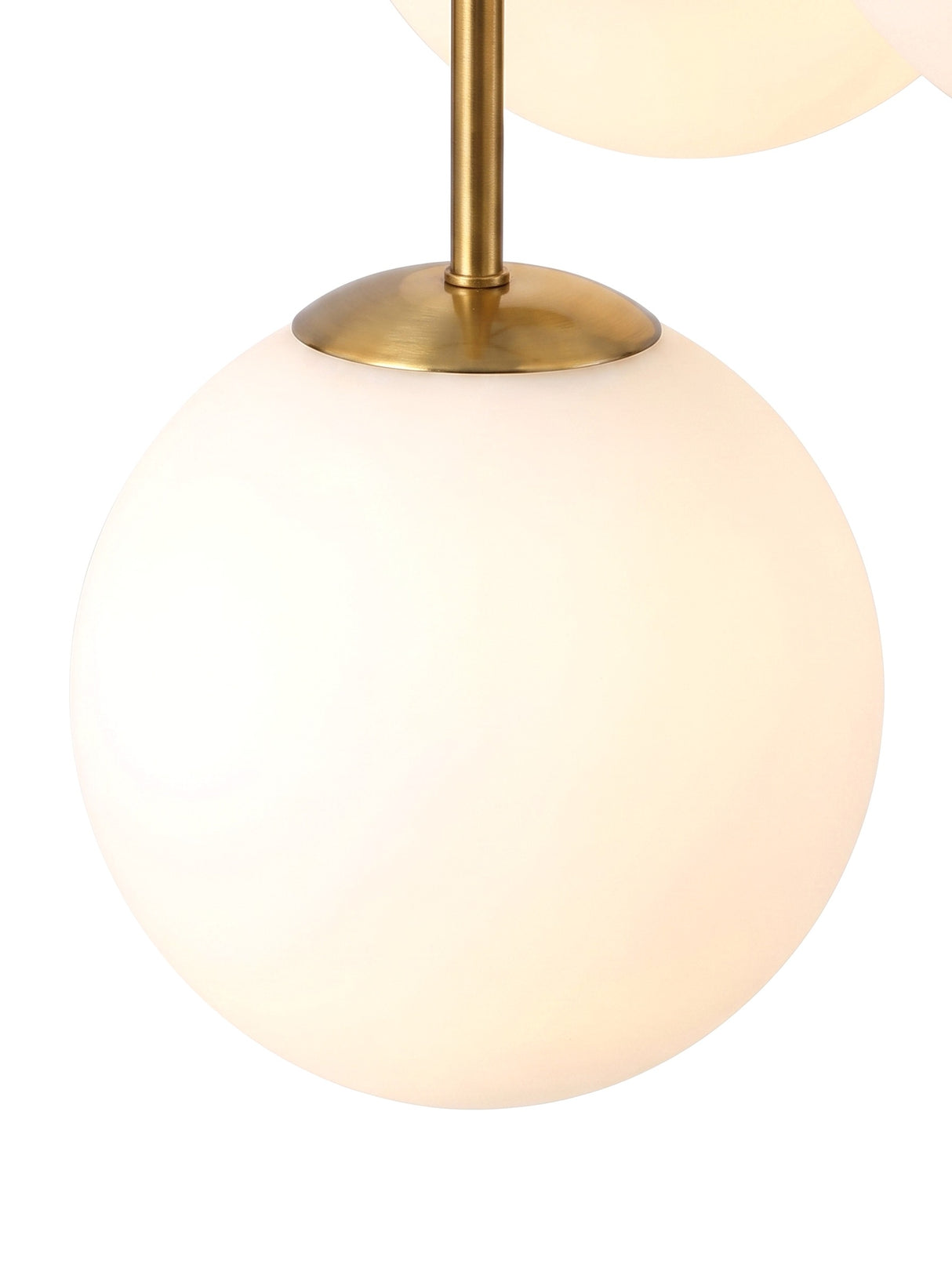 Astra opal glass globe with brass cap, close-up on white