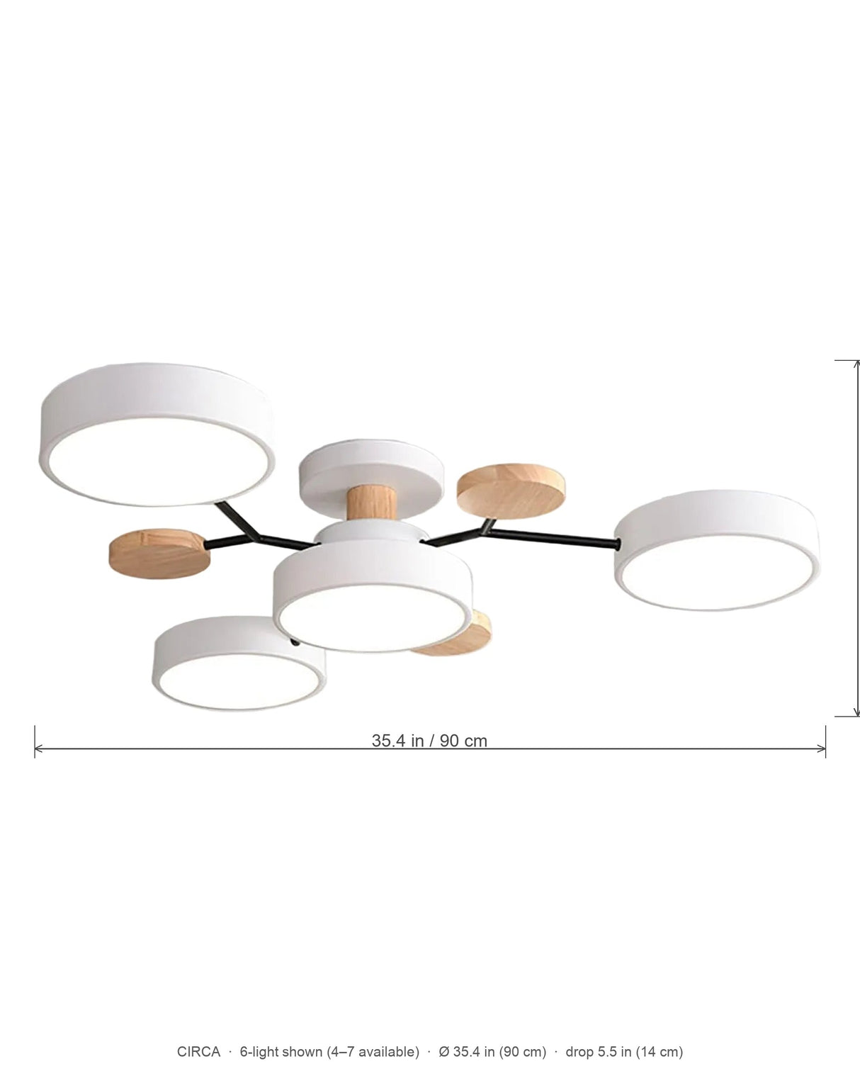 Circa multi-arm ceiling light dimensions diagram