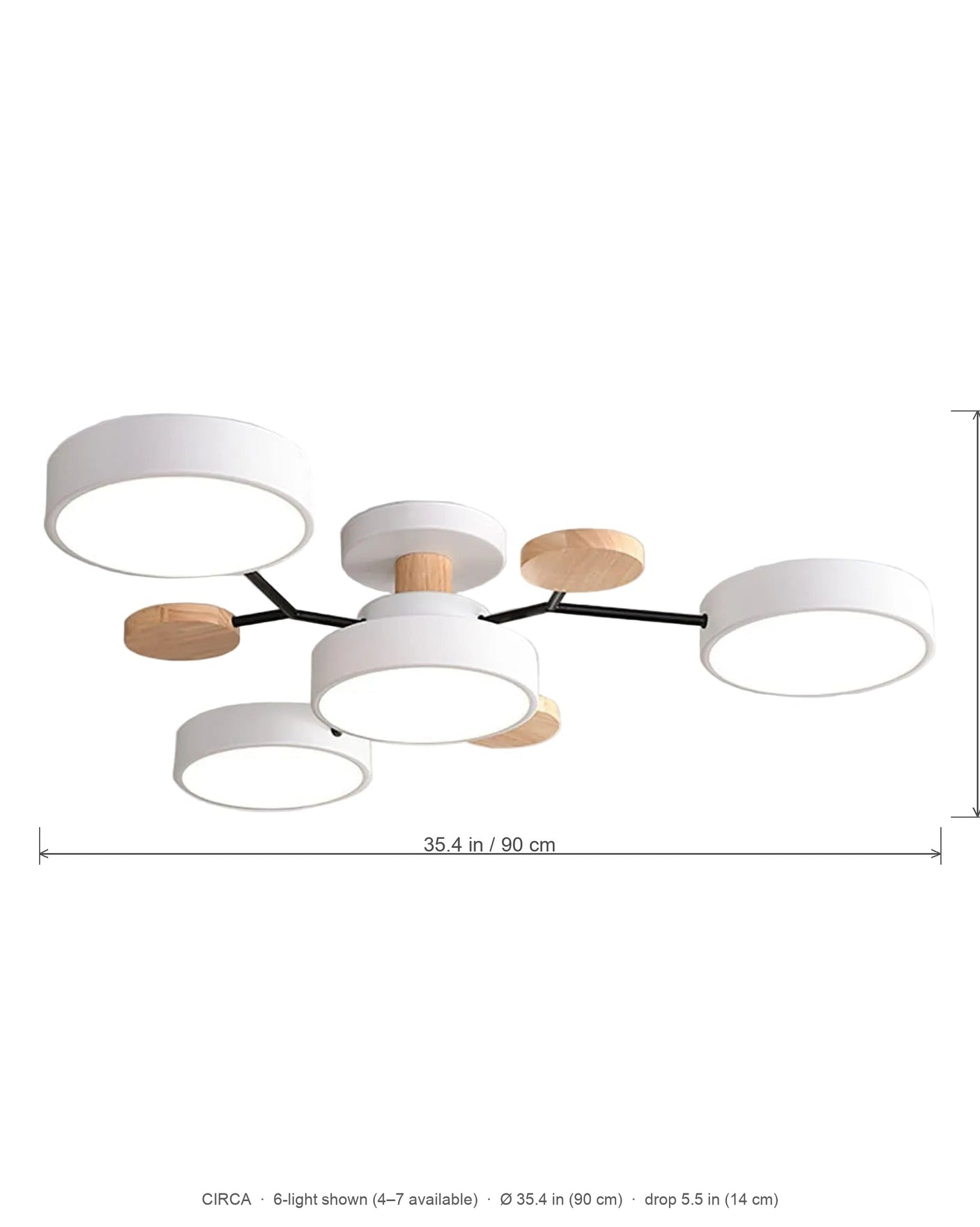 Circa multi-arm ceiling light dimensions diagram