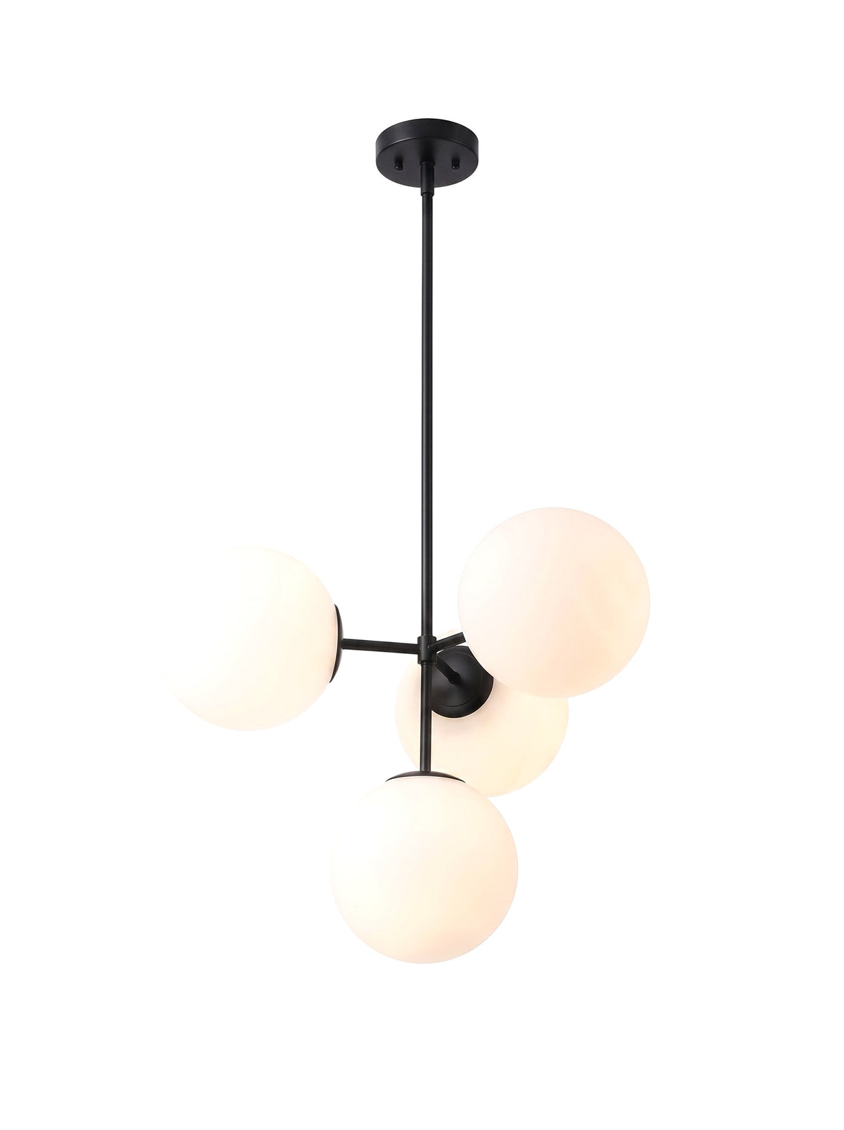 Globe chandelier, black finish, studio view on white
