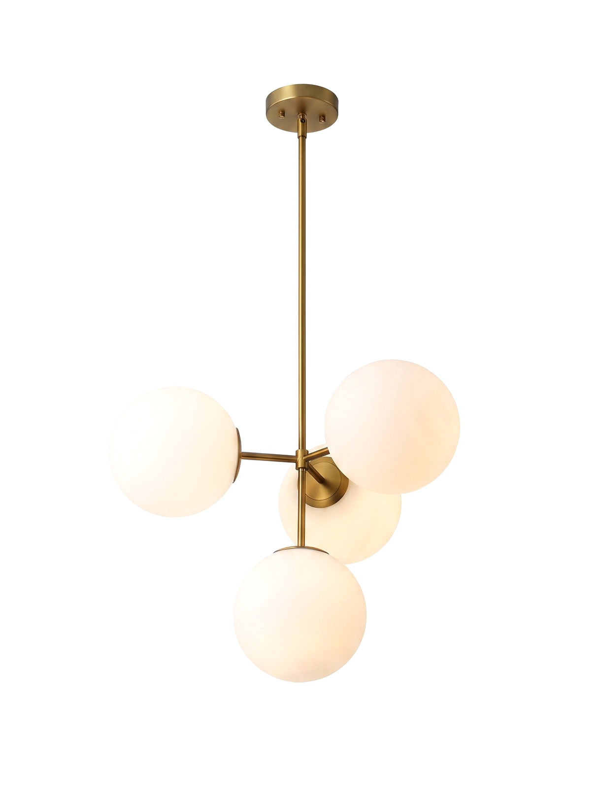 Globe chandelier, gold finish, studio view on white