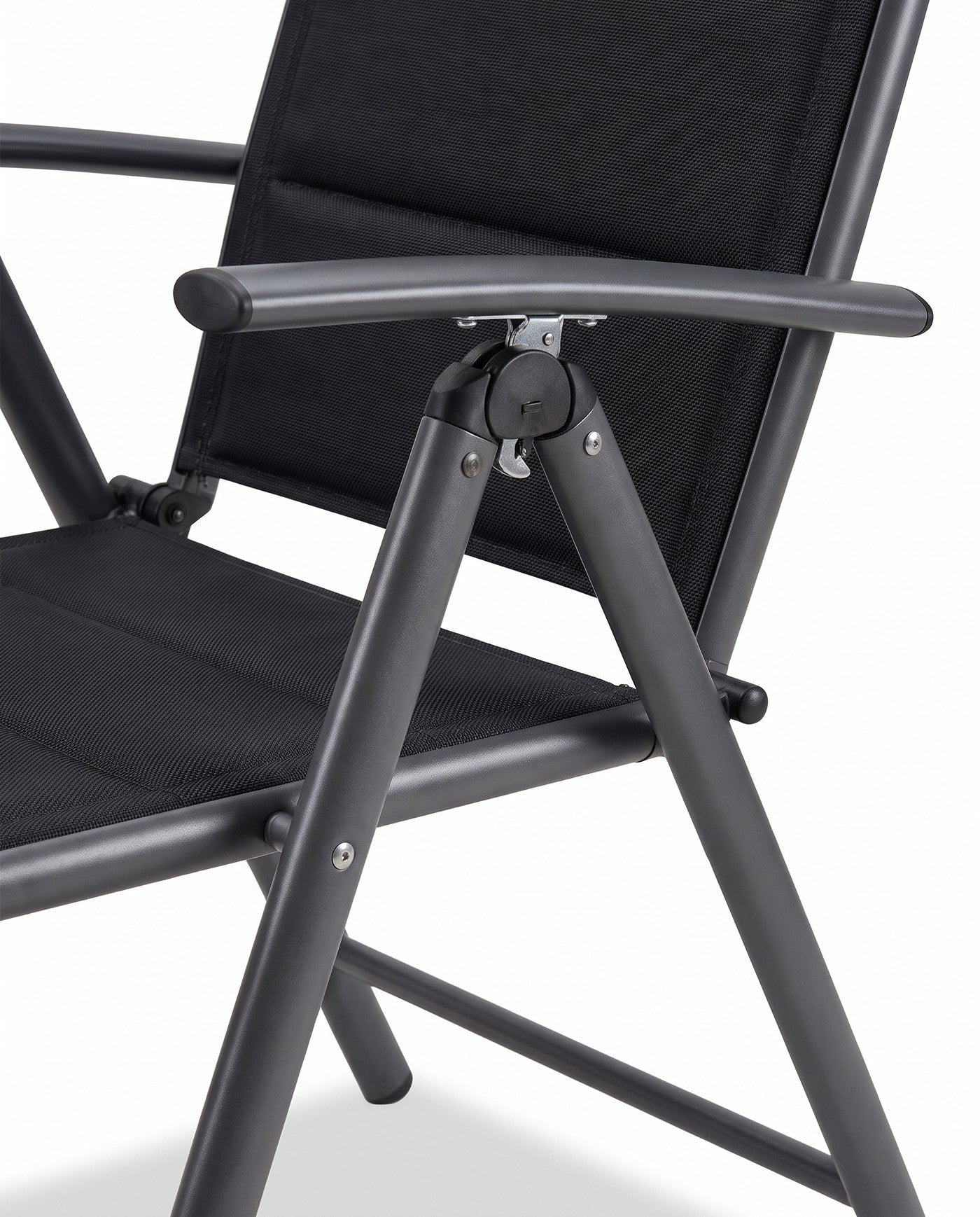 Tavola adjustable recline mechanism and folding armrest — close-up on white