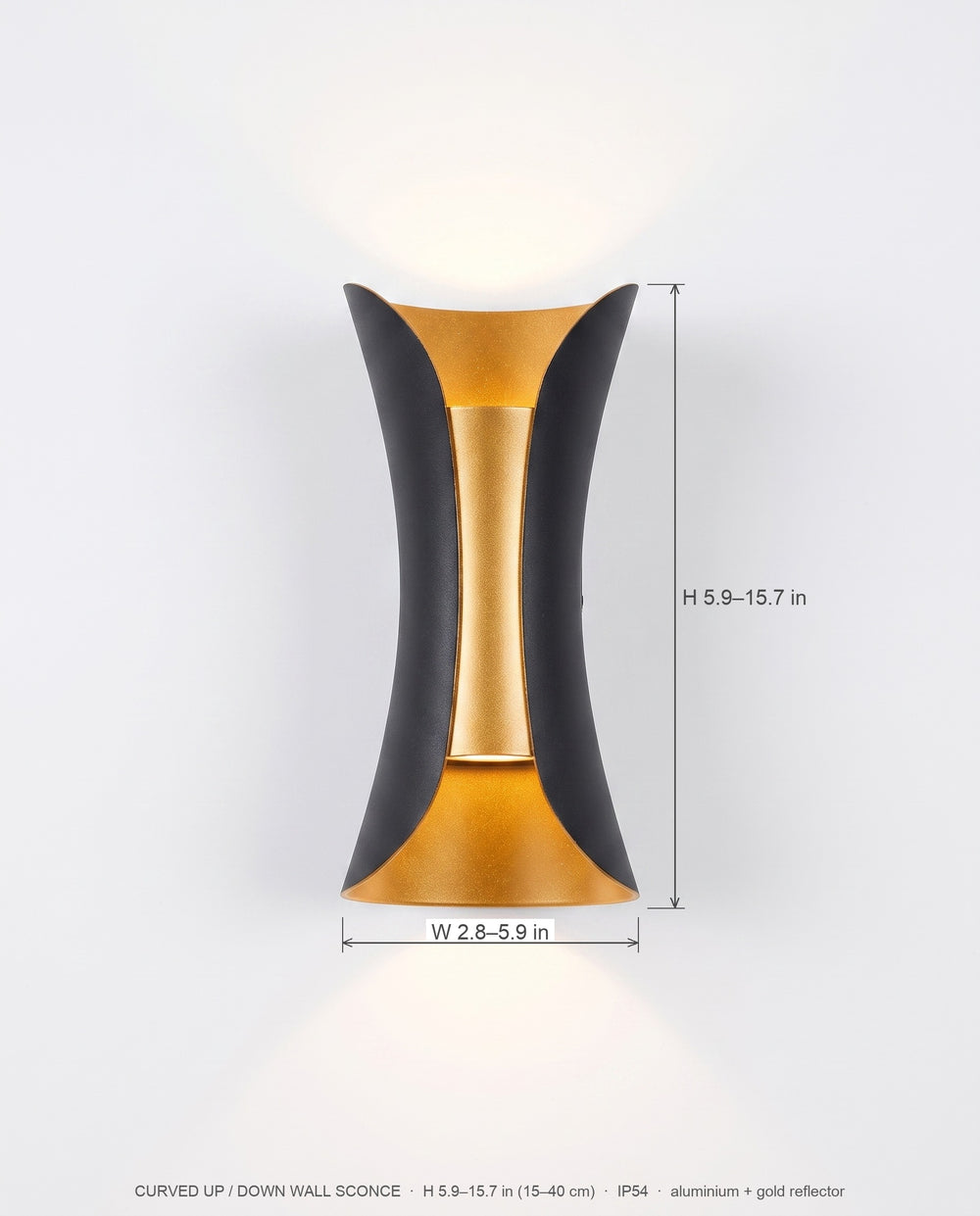Marlow curved up/down wall sconce dimensions diagram