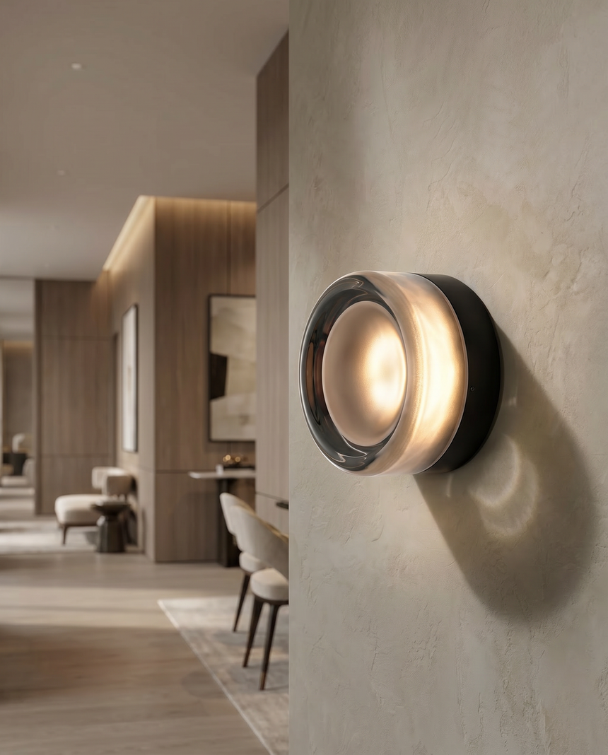 Auralux – LED-Wandleuchte mit Strukturglas, 10 cm