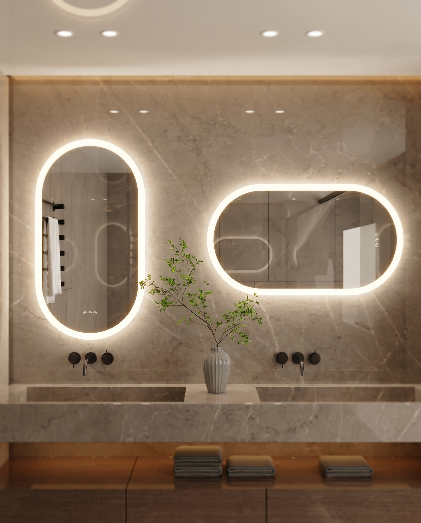 Ovaler LED-Badspiegel mit Beschlagschutz und Wandmontage