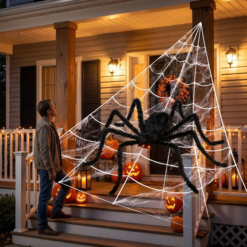 Triangular corner web with a person for scale