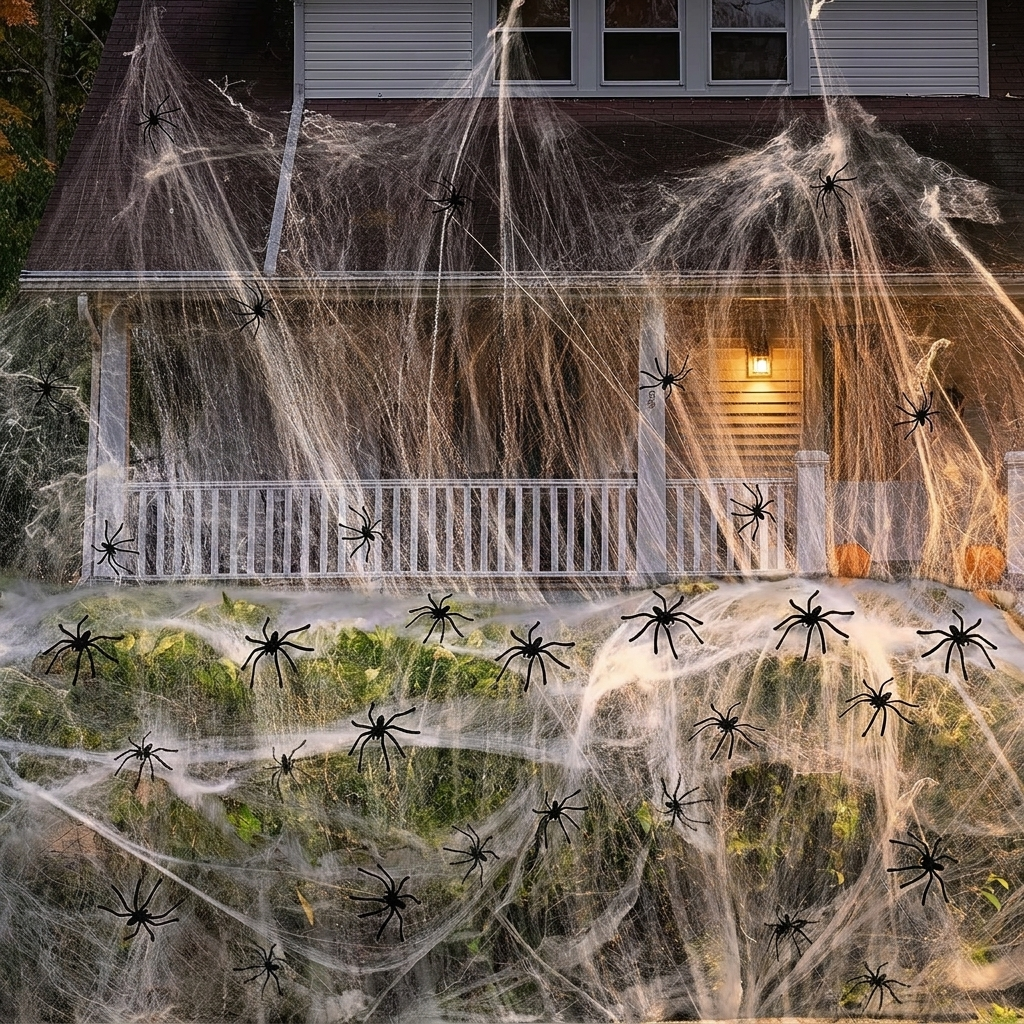 Cobweb blanketing a front porch