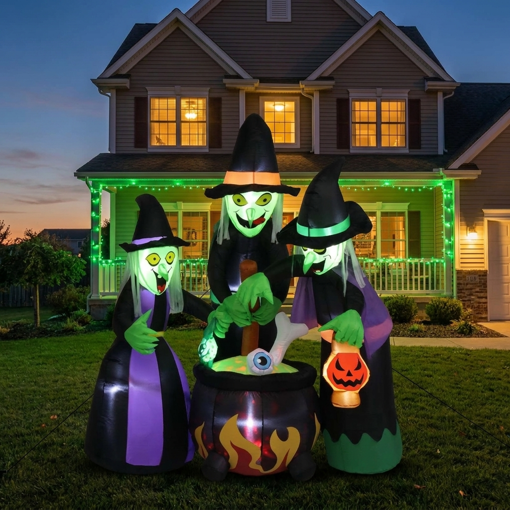 Inflatable cauldron with a house for scale