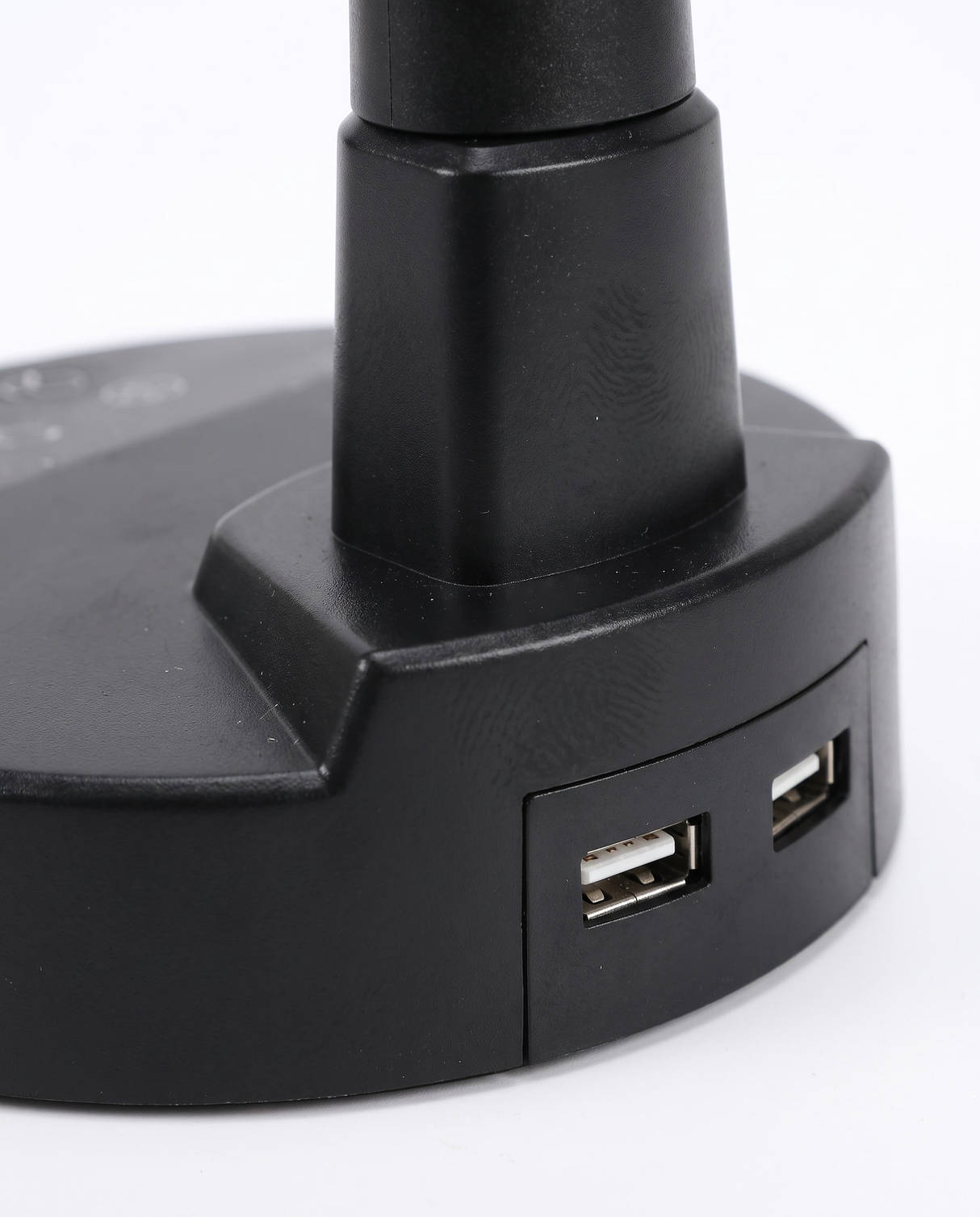 Lume weighted base with USB charging ports, close-up