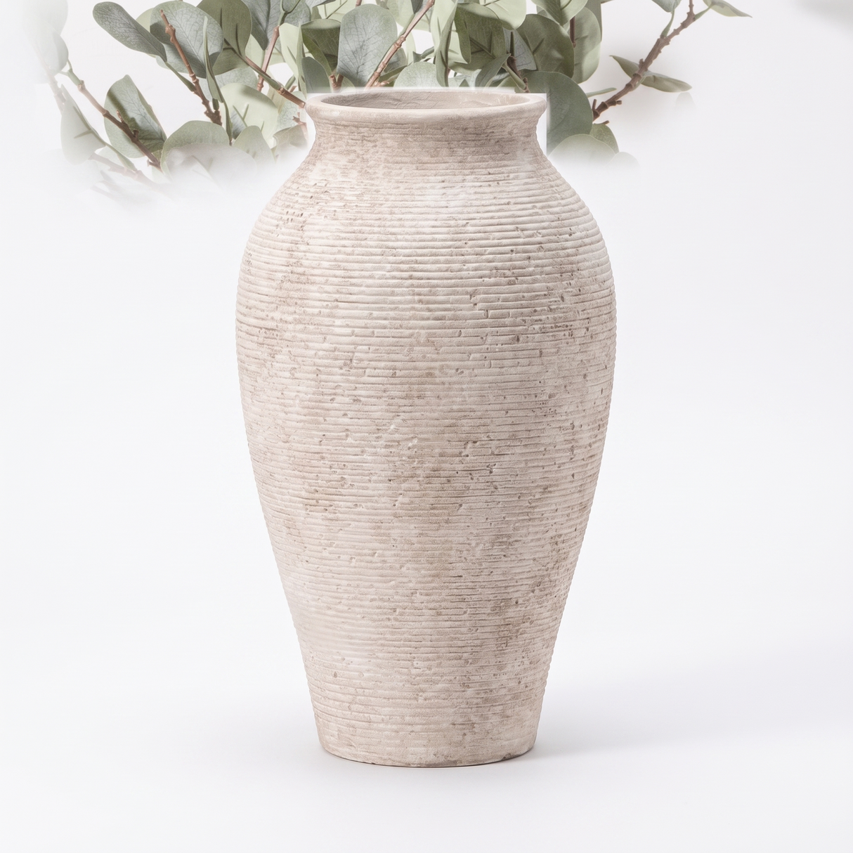 Willa ribbed ceramic vase, studio on white