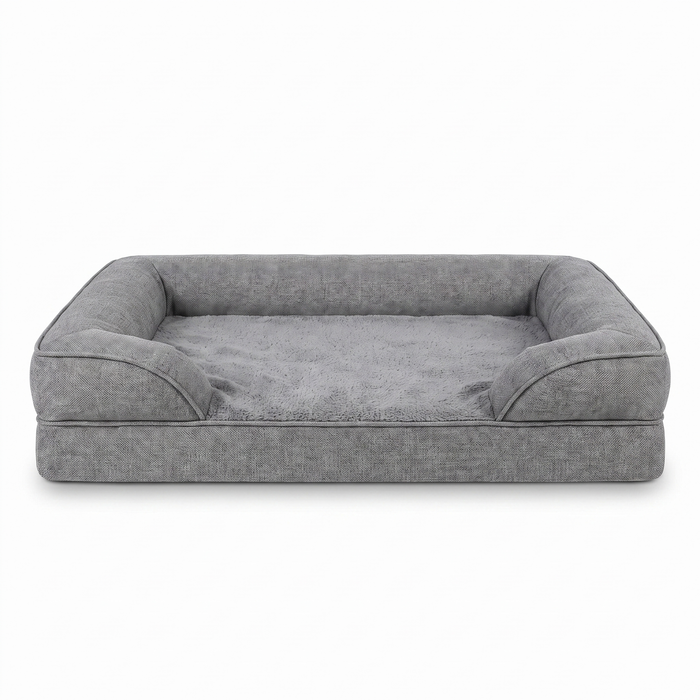 Cove orthopedic bolster dog bed, grey, studio on white