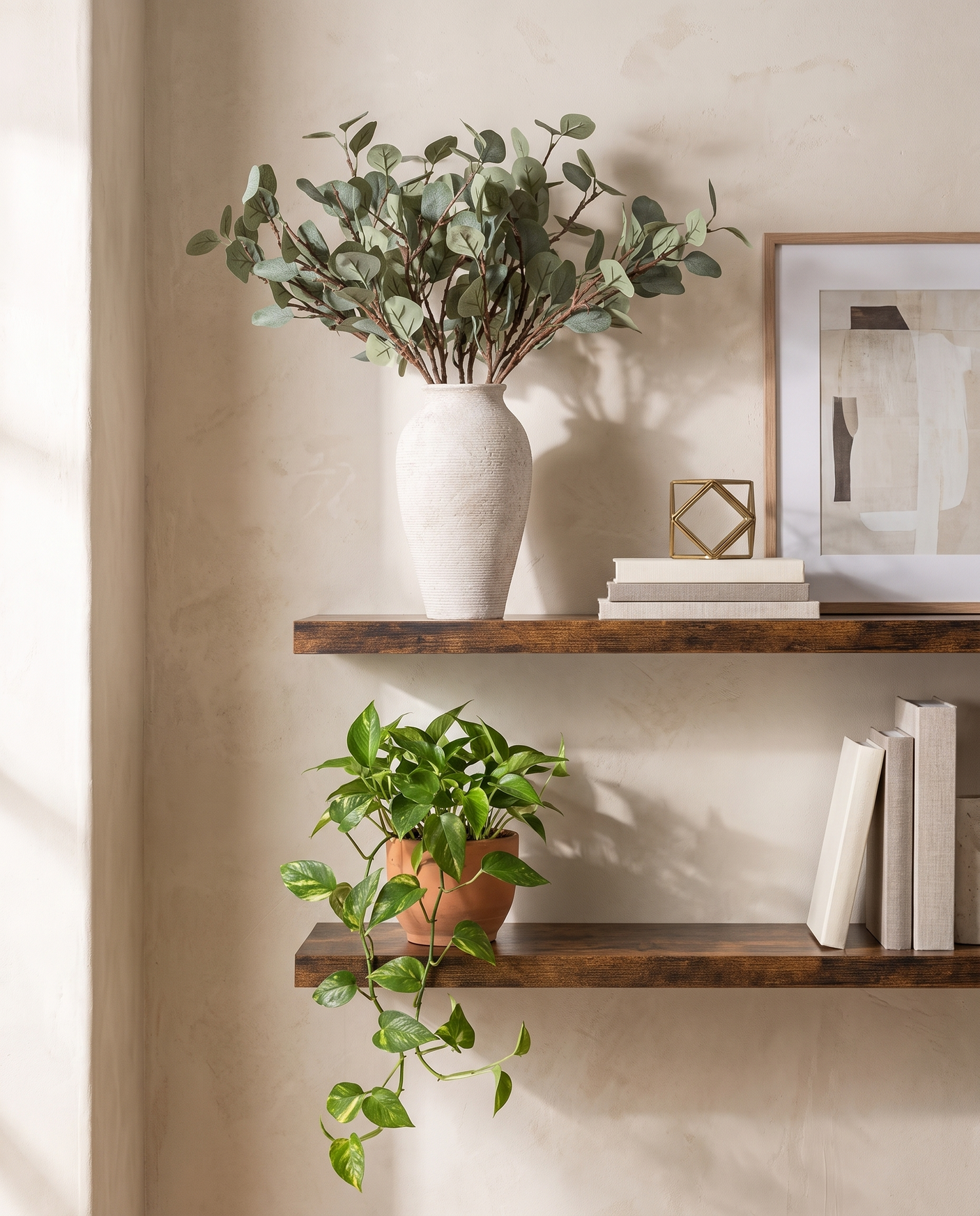 The Styled Shelf Set — Ridge shelves styled with the Willa vase — lifestyle