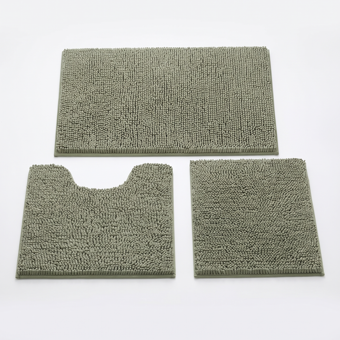 Pebble sage chenille bath mat set of 3, studio on white
