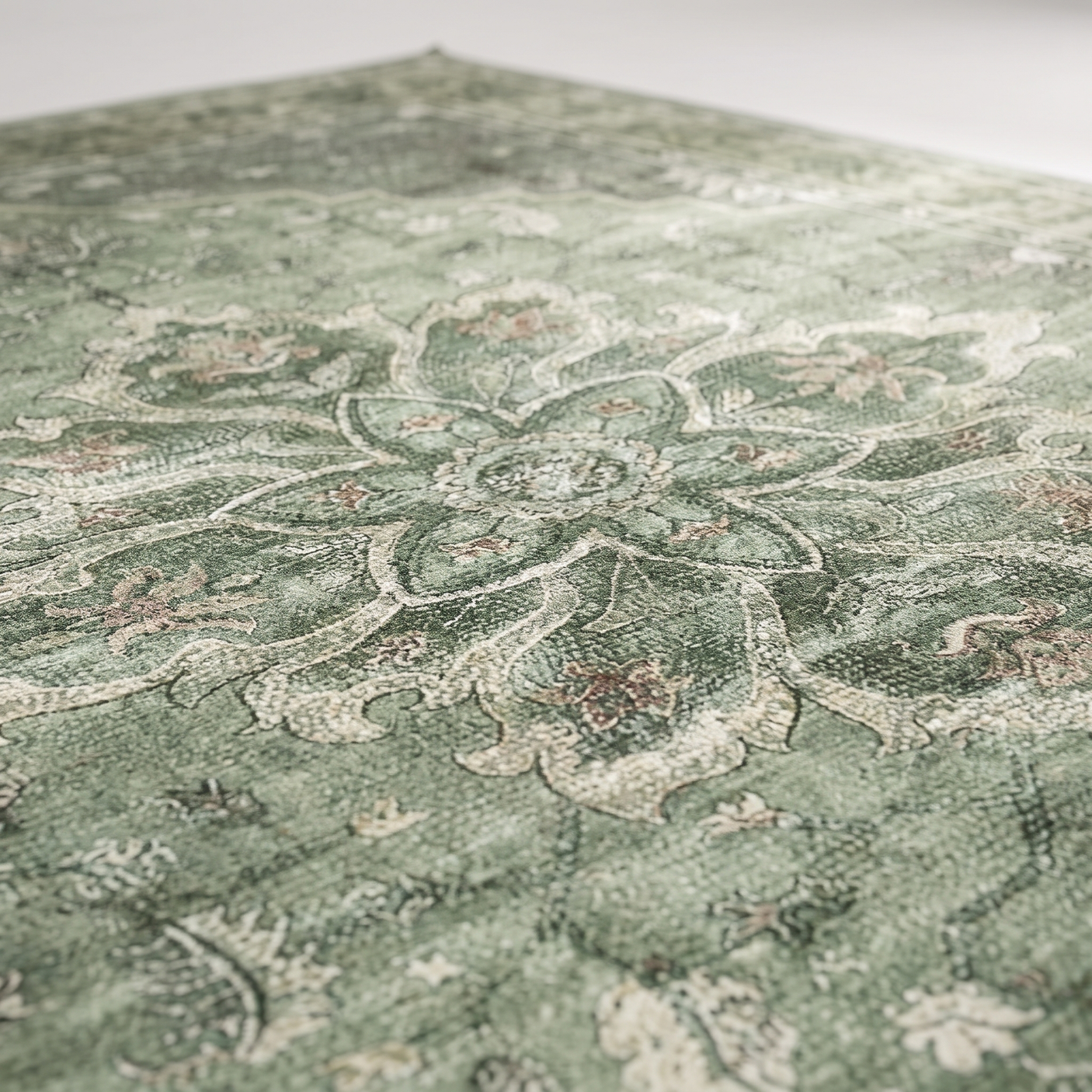 Juniper rug central medallion detail, close-up on white