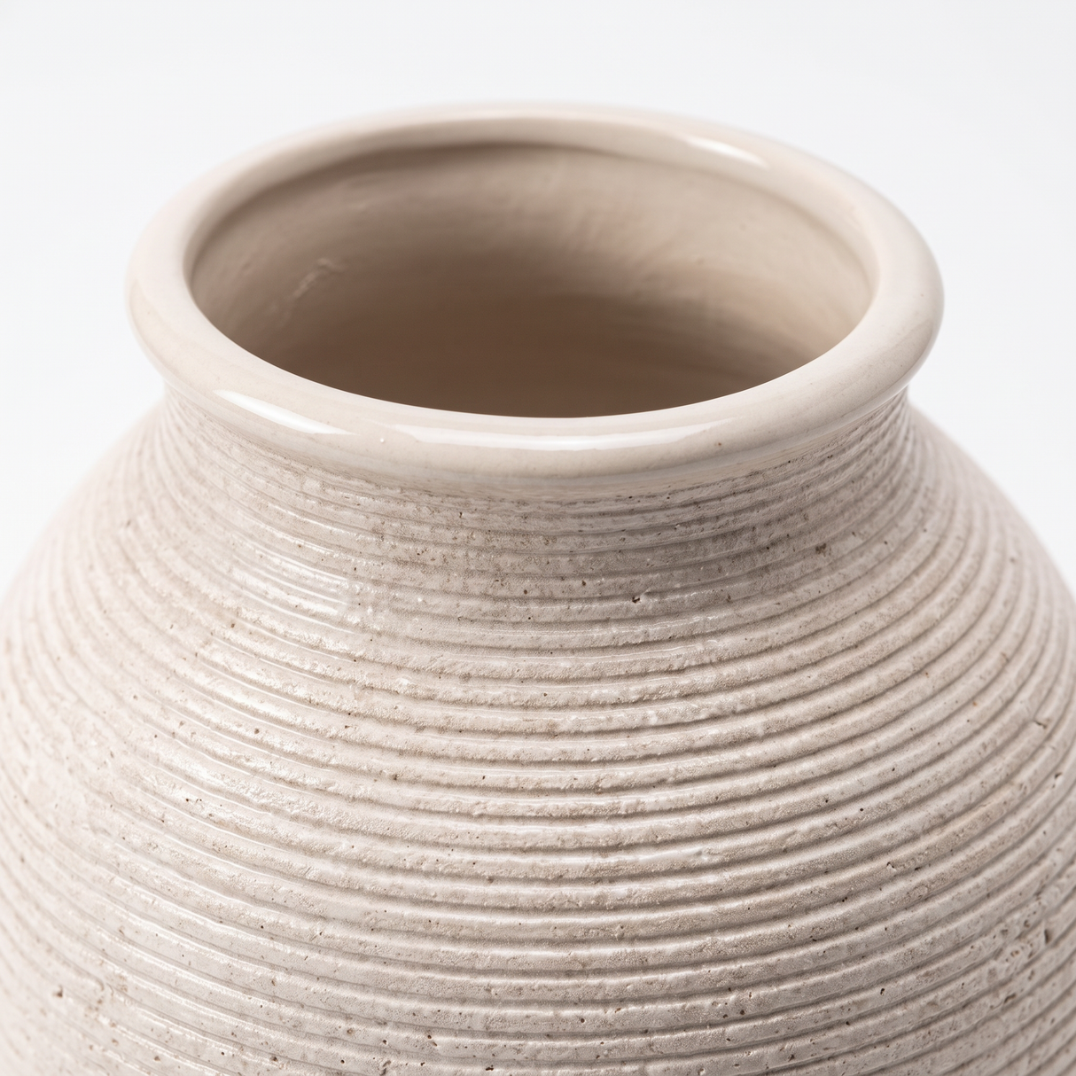 Willa vase rim and neck detail, close-up on white