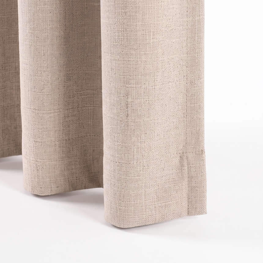 Linden curtain bottom hem, close-up on white