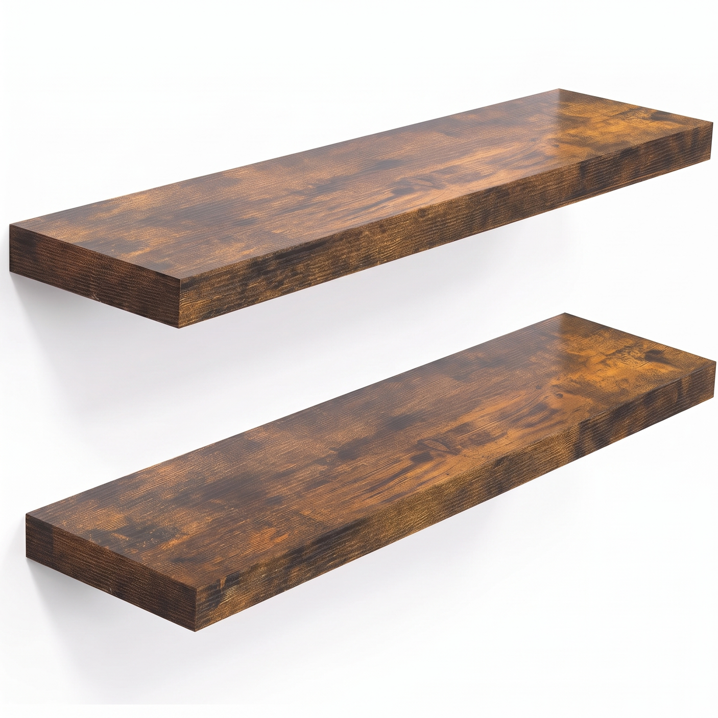 Ridge rustic wood floating shelves set of 2, studio on white