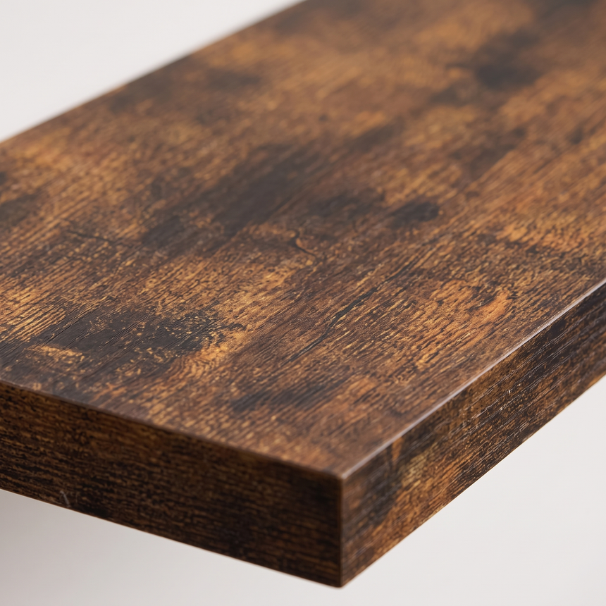 Ridge shelf rustic wood grain, close-up on white