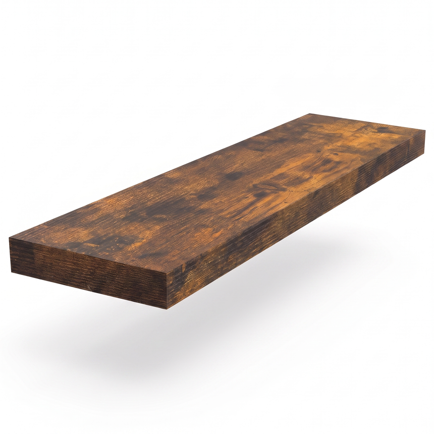 Ridge single rustic wood shelf, studio on white