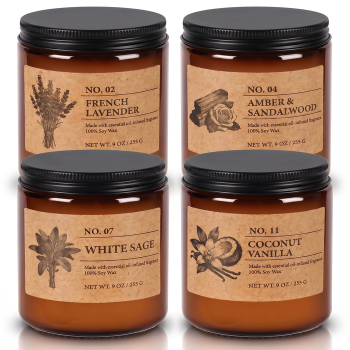Hearth soy candle set of 4 with lids, studio on white