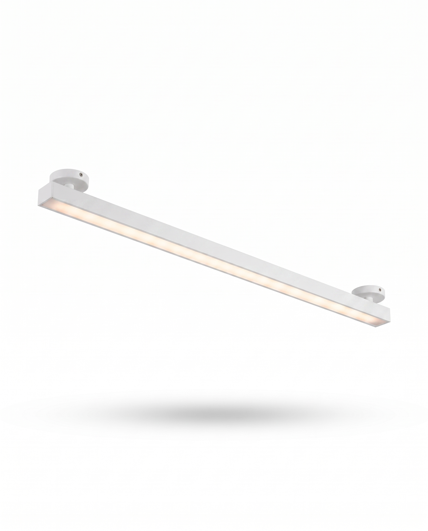 Skyline linear LED ceiling light, white finish, studio on white
