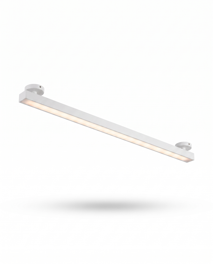 Skyline linear LED ceiling light, white finish, studio on white