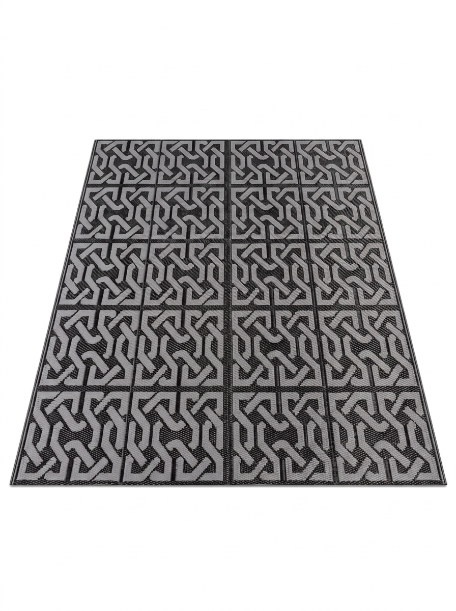Reversible black and grey outdoor rug — studio white