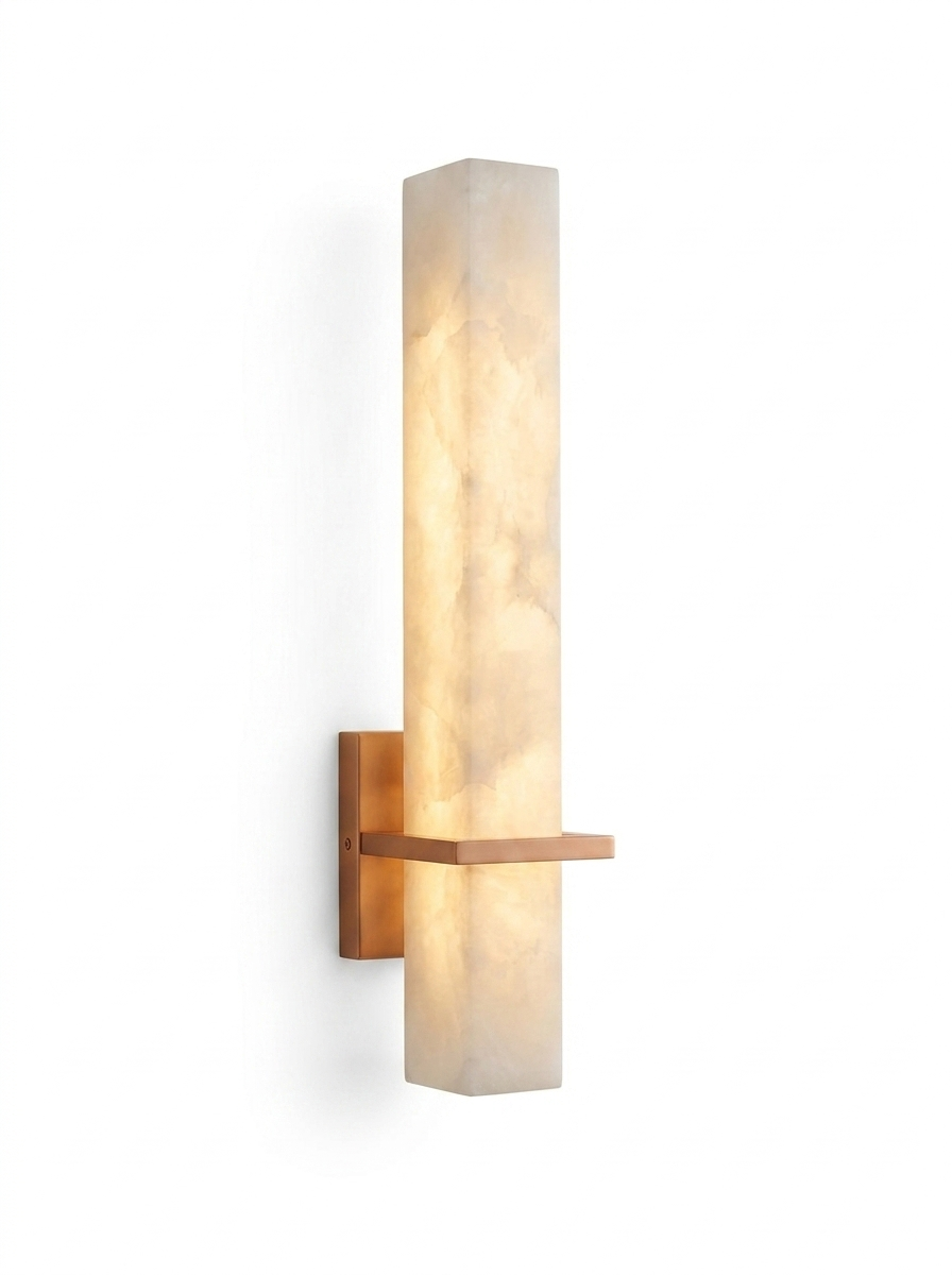 AlabasterGlow wall sconce with copper accents — studio white