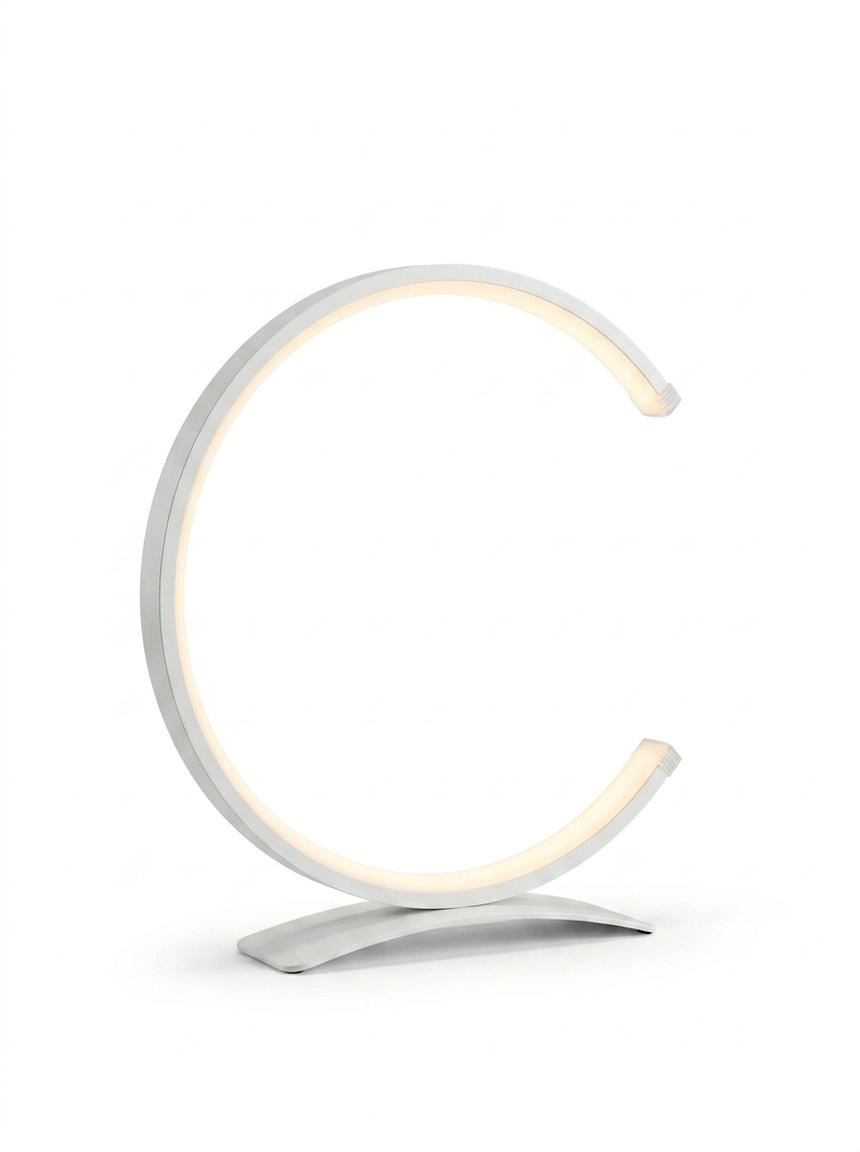 Modern C shaped table lamp — studio white