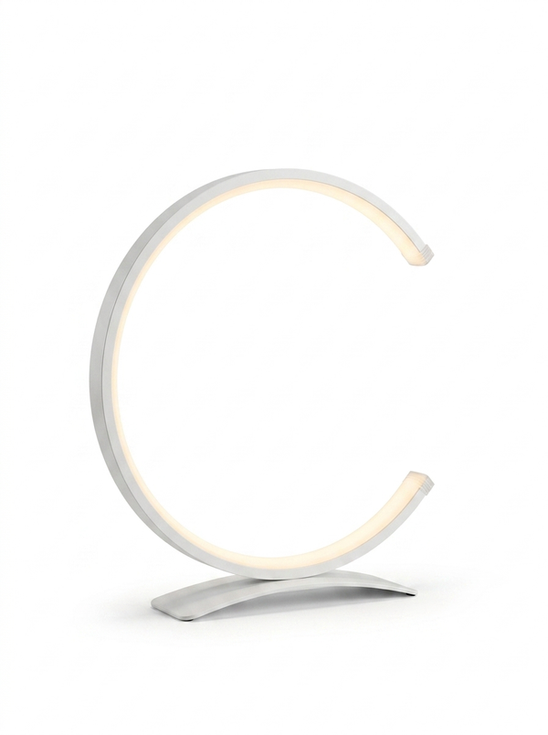 Modern C shaped table lamp — studio white