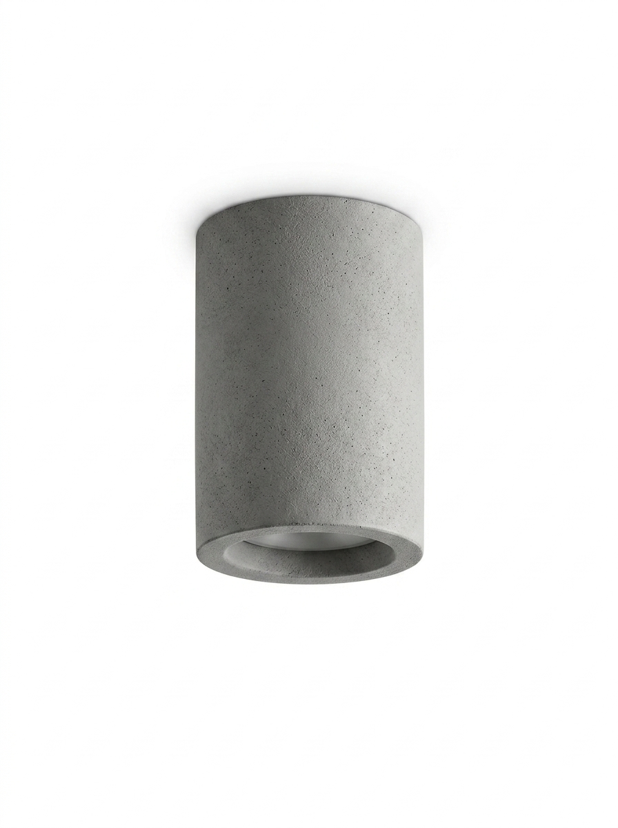 Modern round concrete LED ceiling light — studio white