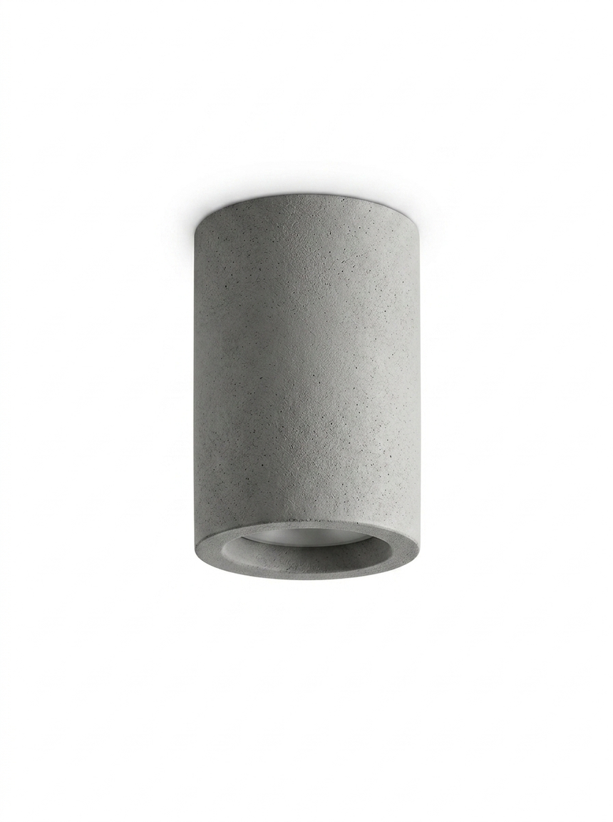 Modern round concrete LED ceiling light — studio white