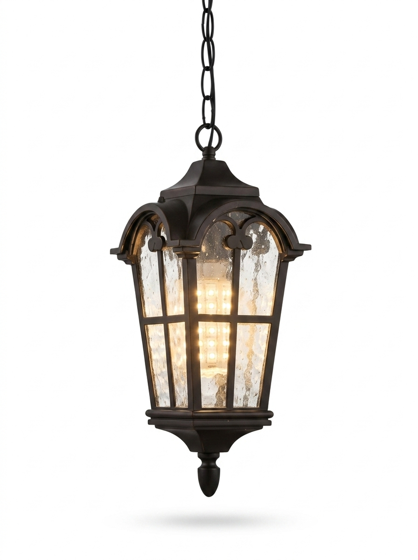 Rustic Roman outdoor LED lantern pendant — studio white