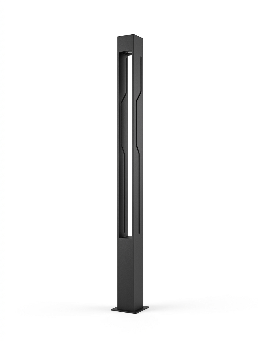 Modern ash black rectangle LED outdoor pole light — studio white