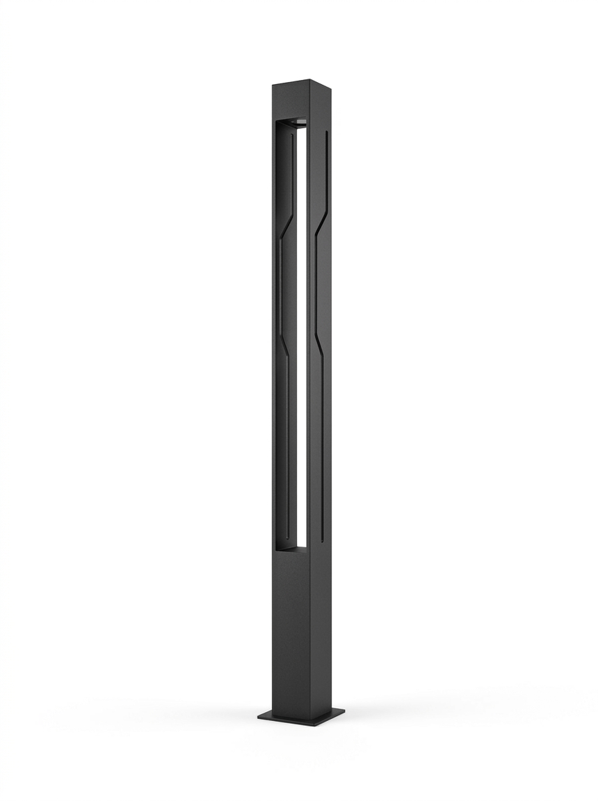Modern ash black rectangle LED outdoor pole light — studio white