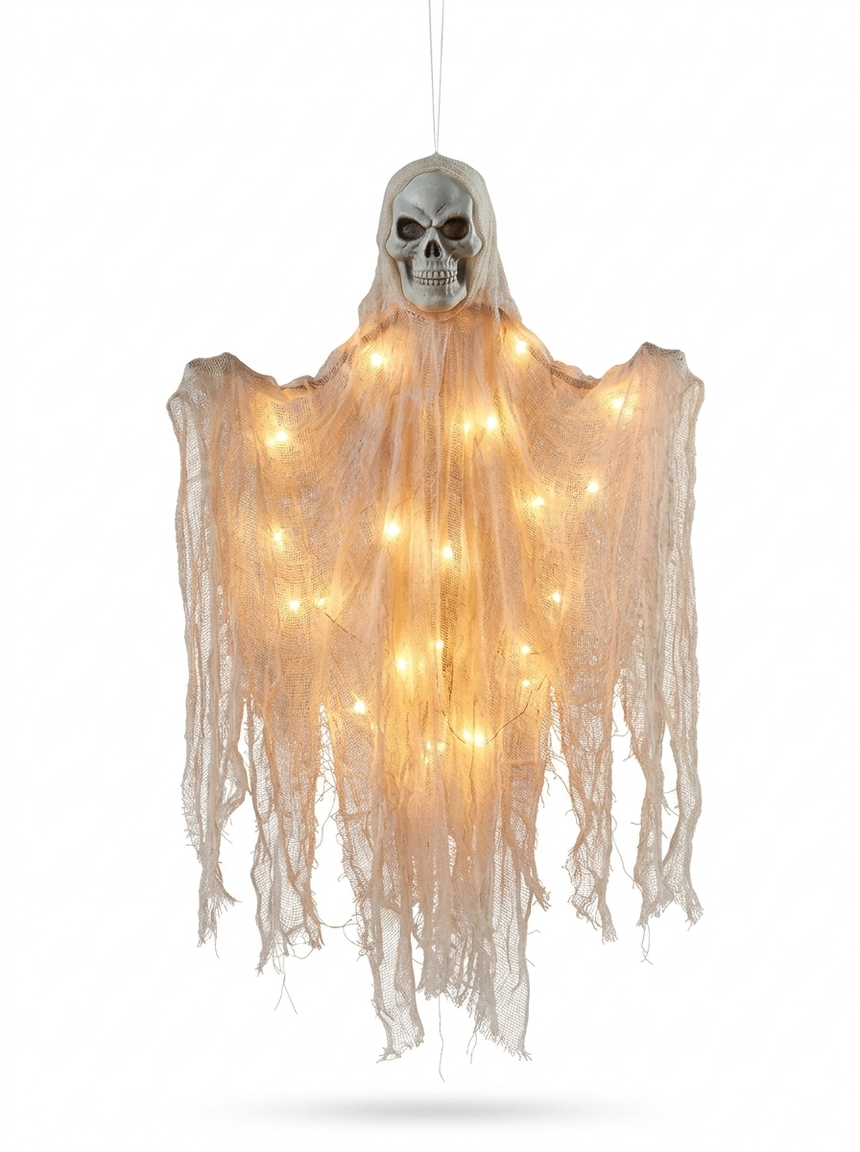 Glowing Skull Hanging Ghost Decoration — studio white